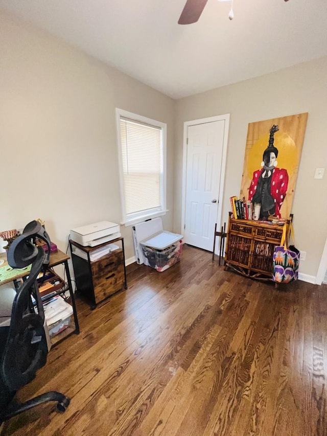 misc room featuring hardwood / wood-style floors and ceiling fan