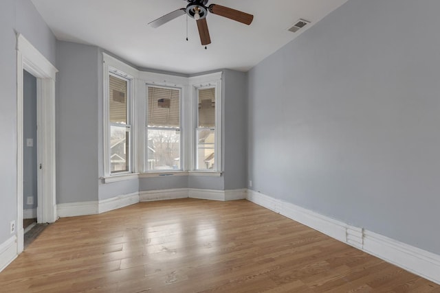 unfurnished room featuring ceiling fan and light wood-type flooring