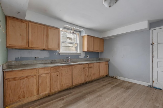 kitchen with sink and light hardwood / wood-style floors