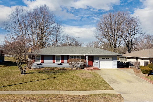 single story home with a garage and a front yard