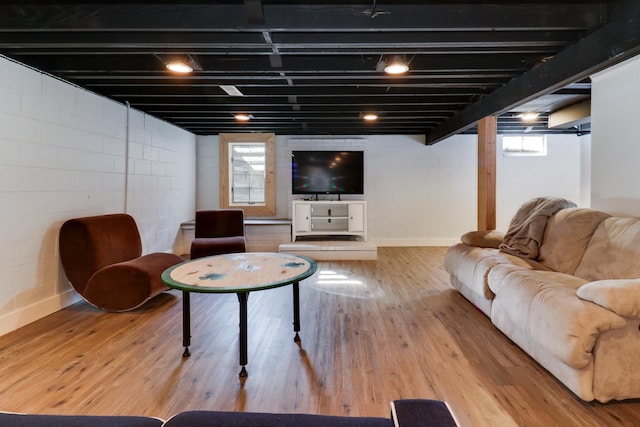 living room with hardwood / wood-style floors and a wealth of natural light