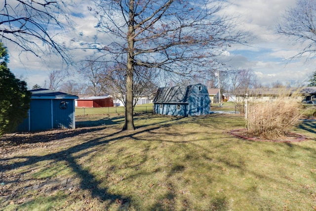 view of yard with a storage shed