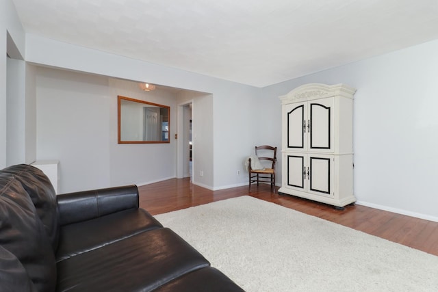 living room featuring dark wood-type flooring