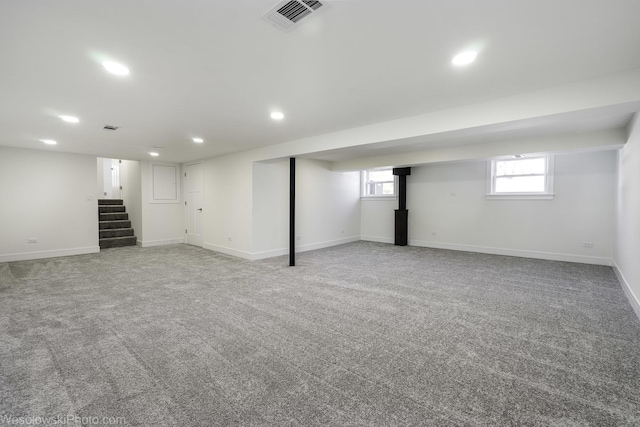 basement with carpet