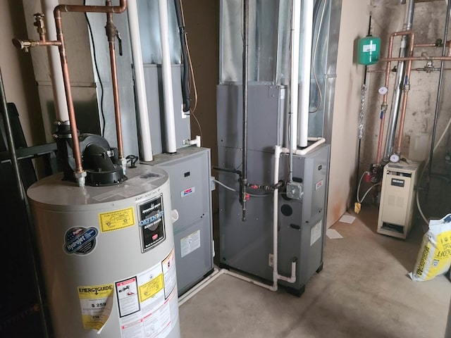 utilities featuring heating unit and gas water heater