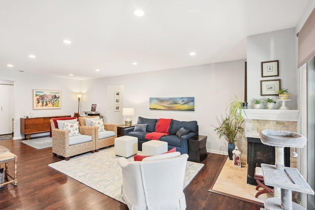 living room featuring dark hardwood / wood-style floors