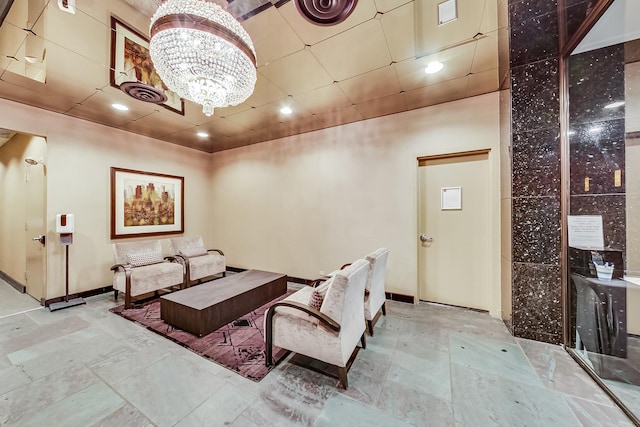 living room with a chandelier