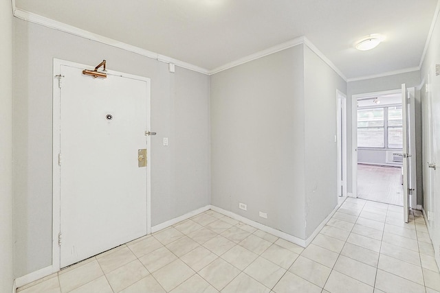 entryway featuring crown molding