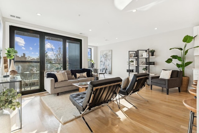 living room with light wood-type flooring