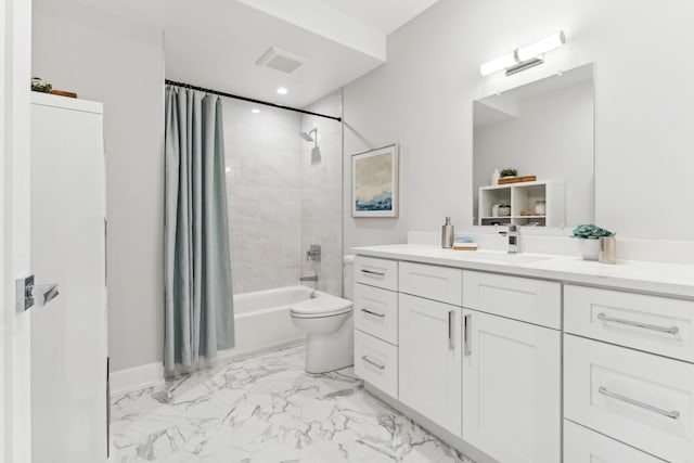 full bathroom with vanity, toilet, and shower / tub combo