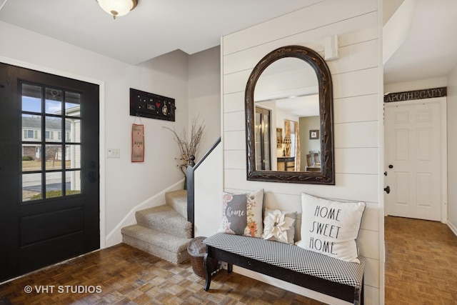 foyer with parquet floors