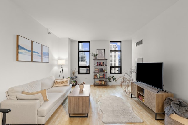 living room featuring light hardwood / wood-style flooring