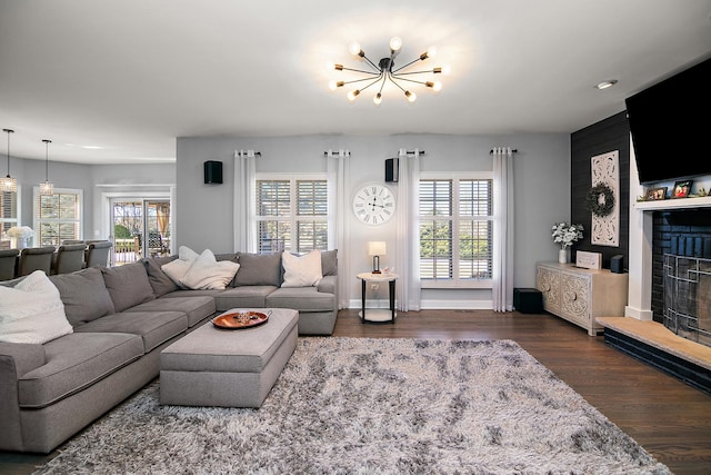 living room with dark wood-type flooring