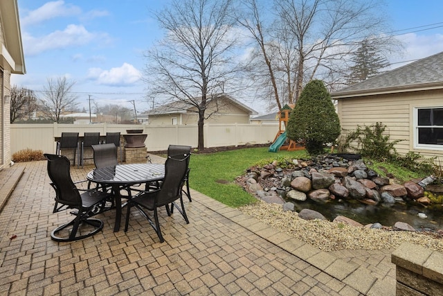 view of patio / terrace featuring a playground