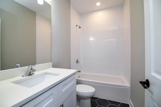 full bathroom featuring vanity, toilet, tub / shower combination, and tile patterned flooring