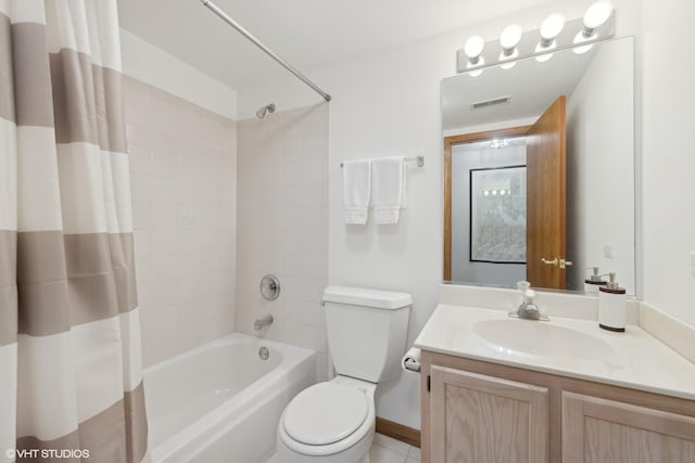 full bathroom with vanity, toilet, and shower / bath combo