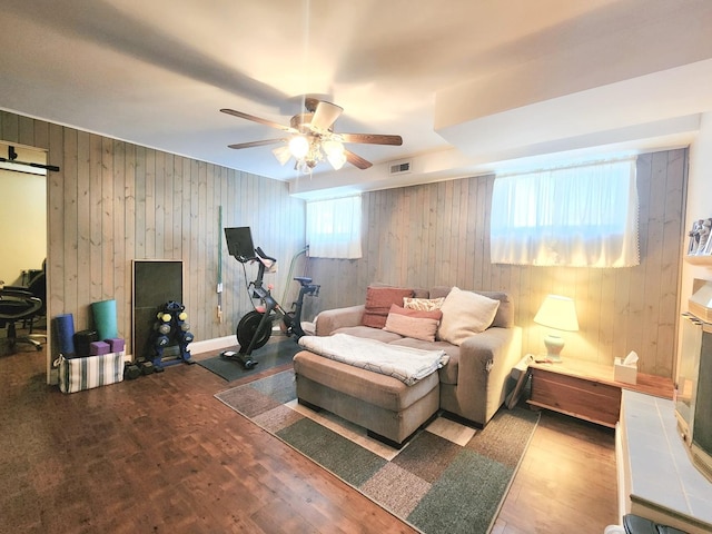 bedroom featuring hardwood / wood-style floors and ceiling fan