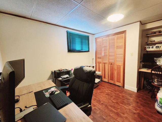 office featuring crown molding and dark hardwood / wood-style floors