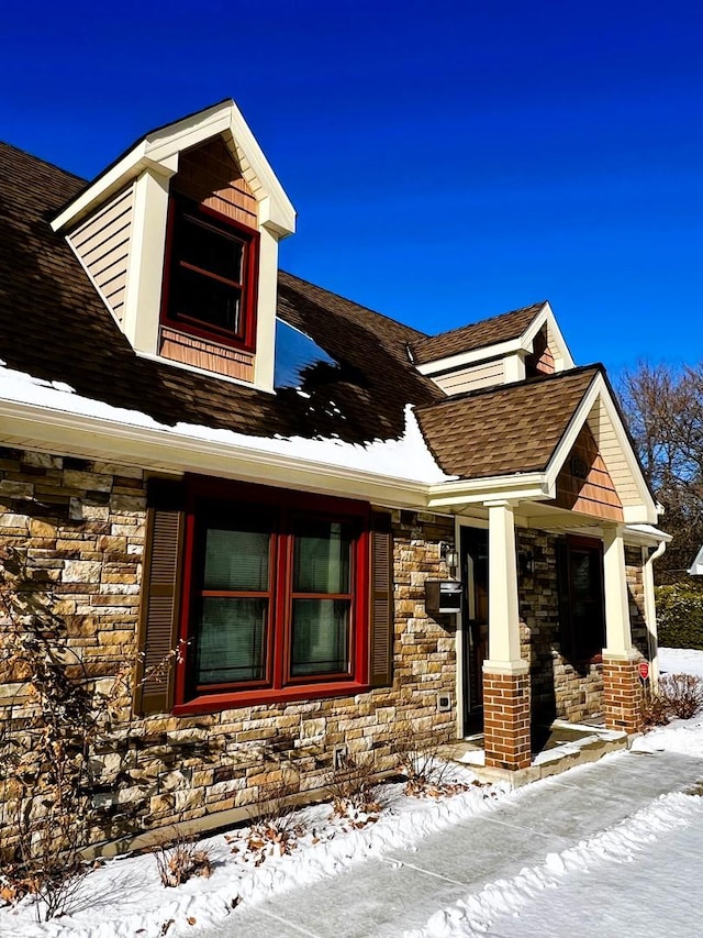 view of snow covered exterior