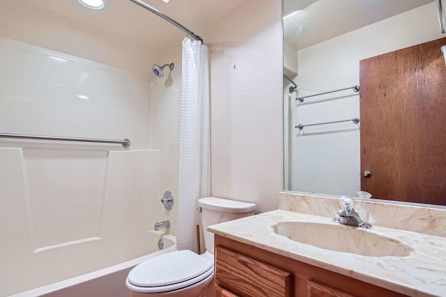 full bathroom featuring vanity, toilet, and shower / tub combo