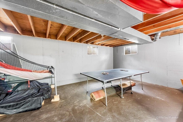 playroom with concrete floors