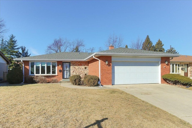 ranch-style house with a garage and a front yard