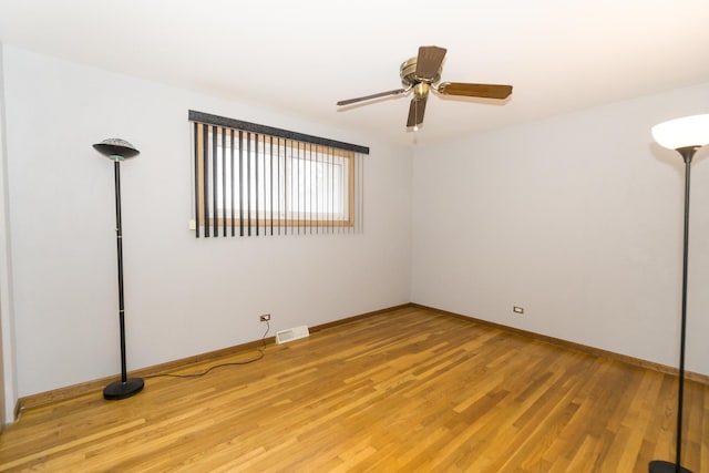 empty room featuring hardwood / wood-style flooring and ceiling fan