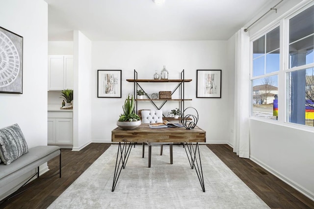 office space with dark hardwood / wood-style flooring