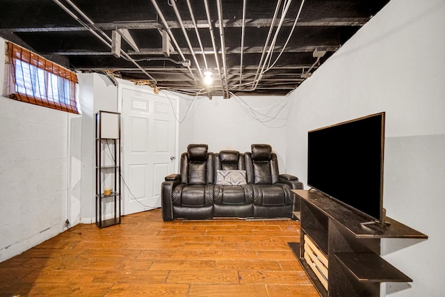 cinema room with wood finished floors