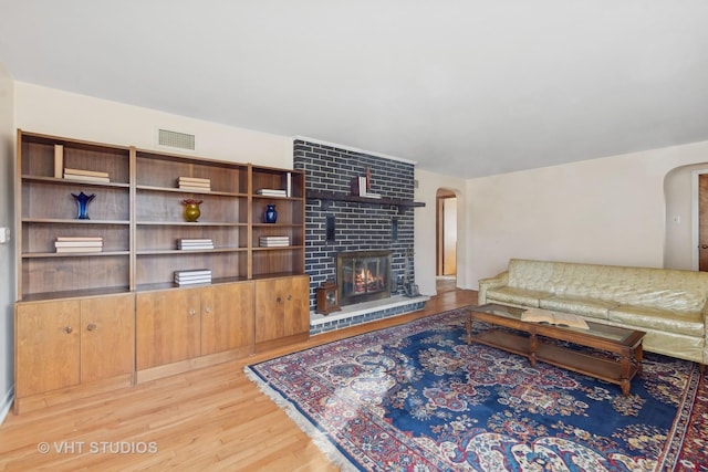 living room featuring a fireplace and light hardwood / wood-style floors