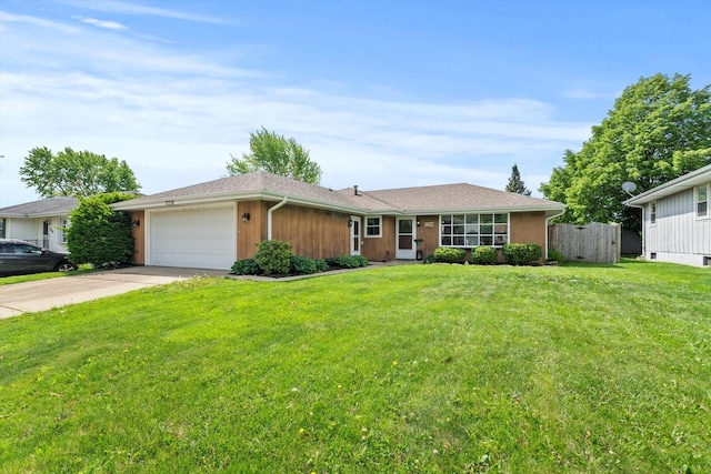 ranch-style house with a garage and concrete driveway