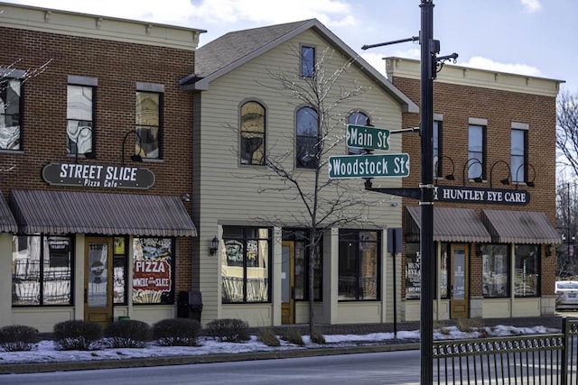 view of snow covered building