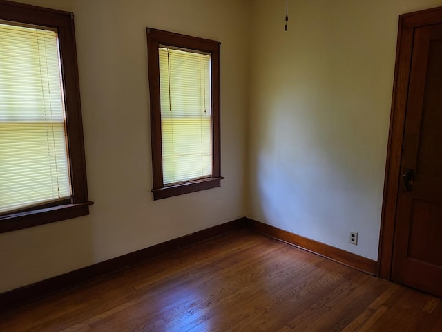 empty room featuring a healthy amount of sunlight and dark hardwood / wood-style floors