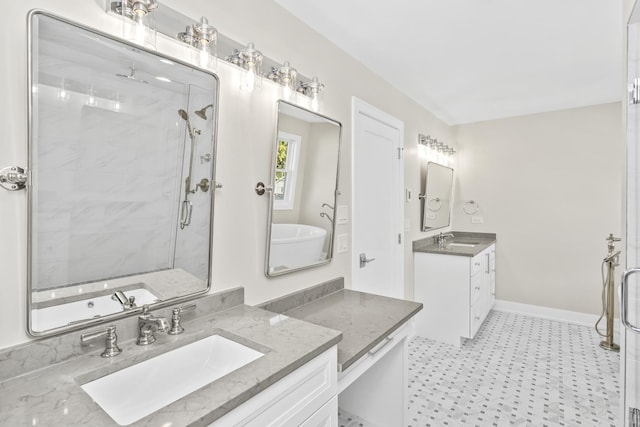 bathroom featuring vanity and walk in shower