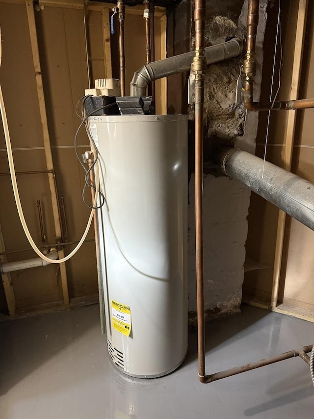 utility room featuring water heater