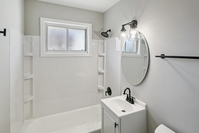 full bathroom with vanity, toilet, and tub / shower combination