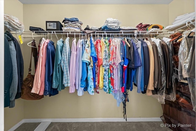 walk in closet with carpet floors