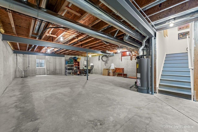 basement featuring gas water heater