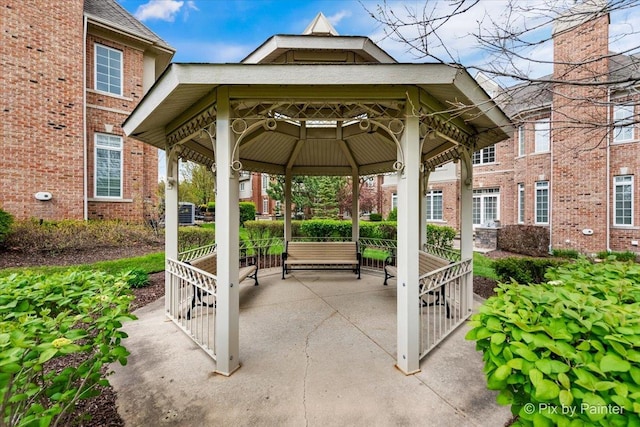 view of patio featuring a gazebo