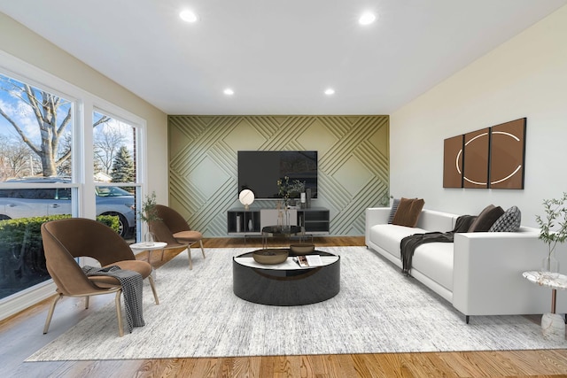 living room with light hardwood / wood-style flooring