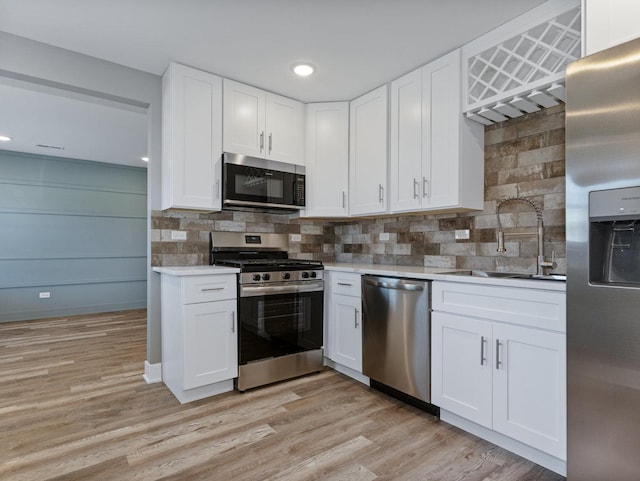 kitchen with white cabinetry, sink, decorative backsplash, and stainless steel appliances