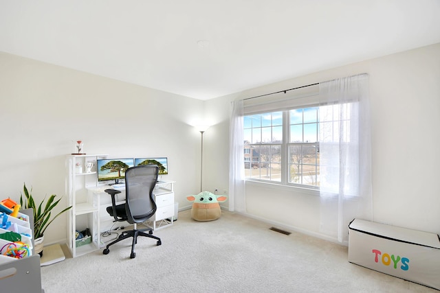 view of carpeted home office