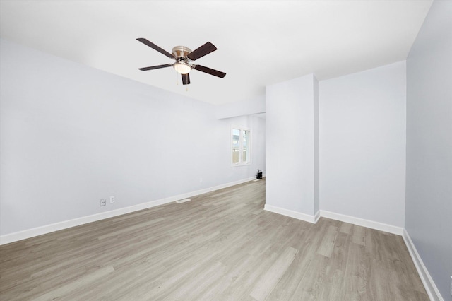 spare room featuring ceiling fan and light hardwood / wood-style floors