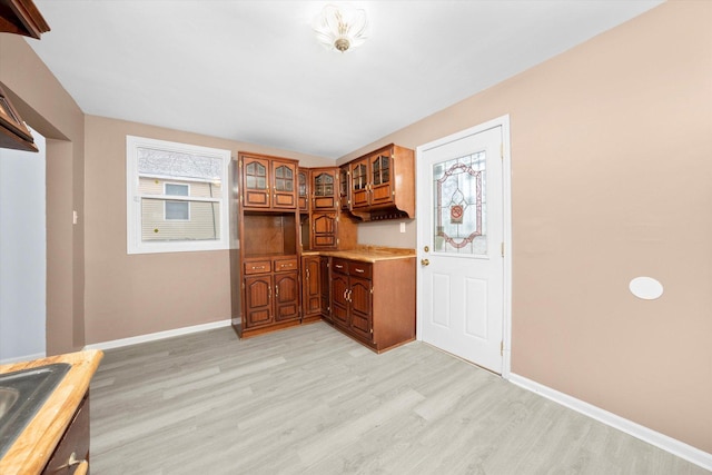 kitchen with sink, a healthy amount of sunlight, and light wood-type flooring