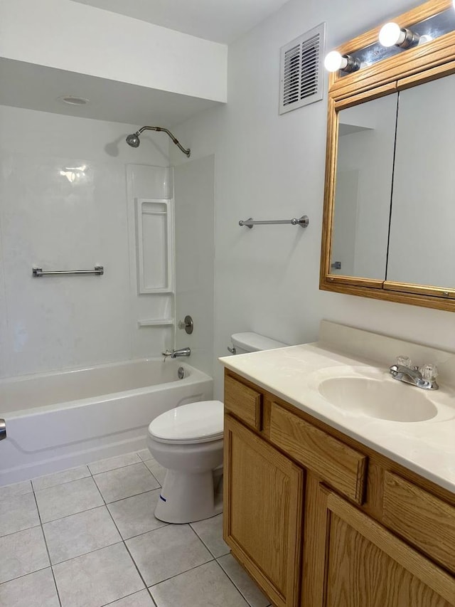 full bathroom with vanity, tile patterned floors, shower / bathtub combination, and toilet