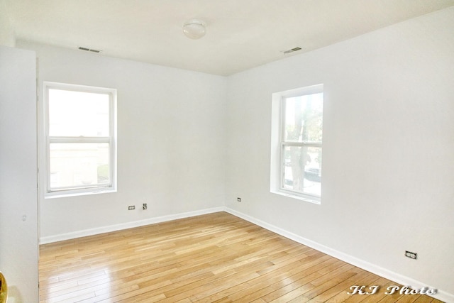 empty room with light hardwood / wood-style flooring and a wealth of natural light