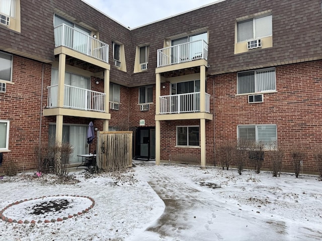 view of snow covered building