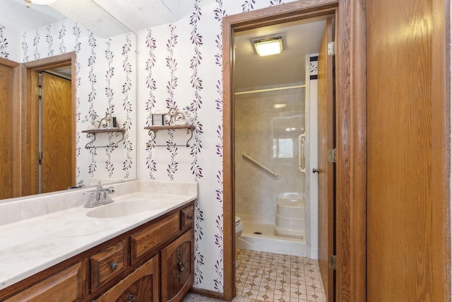 bathroom featuring vanity and walk in shower
