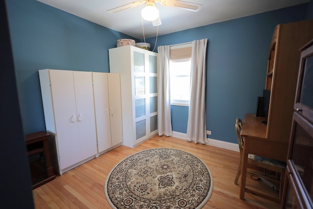 interior space featuring light hardwood / wood-style flooring and ceiling fan