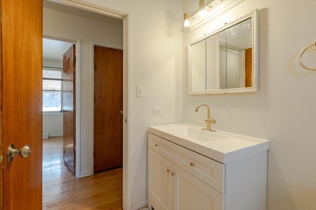 bathroom with vanity and wood-type flooring